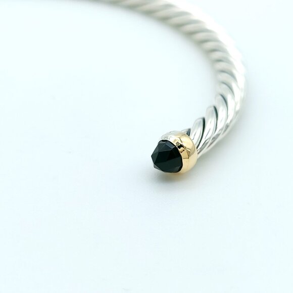 David Yurman Sterling Silver & 14k Gold 4mm Flex Black Onyx Cable Bracelet 7inch - Picture 5 of 10
